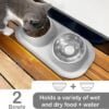 Dog Cat Basic Food and Water Bowl Set, 2 Removable Stainless Steel Feeding Bowls with Non-Slip Leak-Proof Plastic Stand Suitable for Small and Medium Pet Puppy Feeder Tableware Supplies, Grey