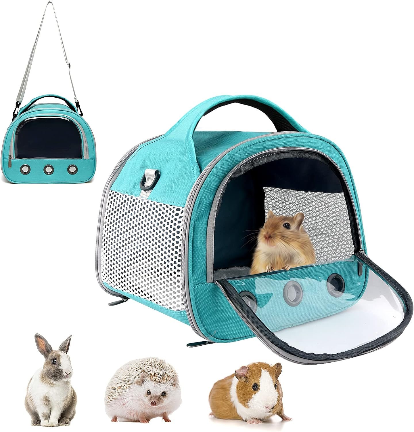 Small Pet Carrier Bag with Mat Guinea Pig Travel Carrier with Strap Portable Breathable Rabbit Carrier Outdoor Pet Bag for Ferret Bunny Hedgehog Guinea Pig