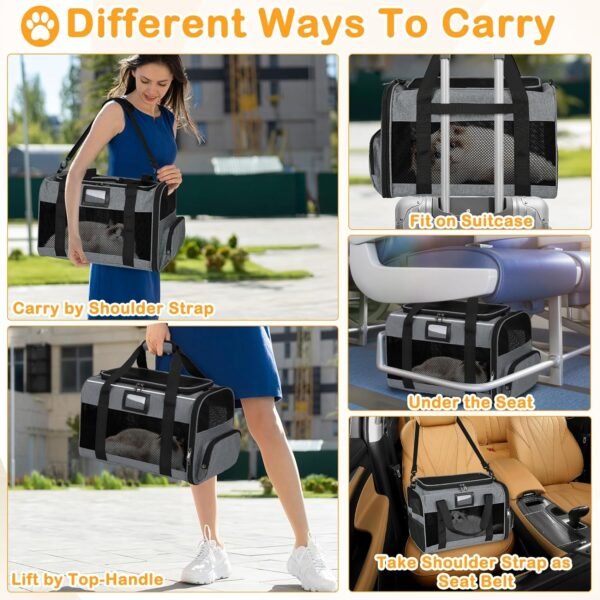Cat Carrier, Cat Carrier Soft with Foldable Bowl, Pet Carrier Cat Carrier Hard Fits 15 lbs Medium Big Cats and Puppy, Dog Carriers for Small Dogs, Airline Approved Cat Travel Bag Grey