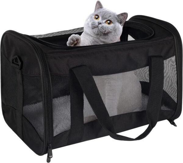 Cat Carrying Case Pet Dog Carrier Soft-Sided Cat Bag Airline Approved, Pet Travel Carrier Up to 15 Lbs, Collapsible Cat Carrier Dog Carrier for Medium Cats Small Cats Dogs(17x11x11 green)
