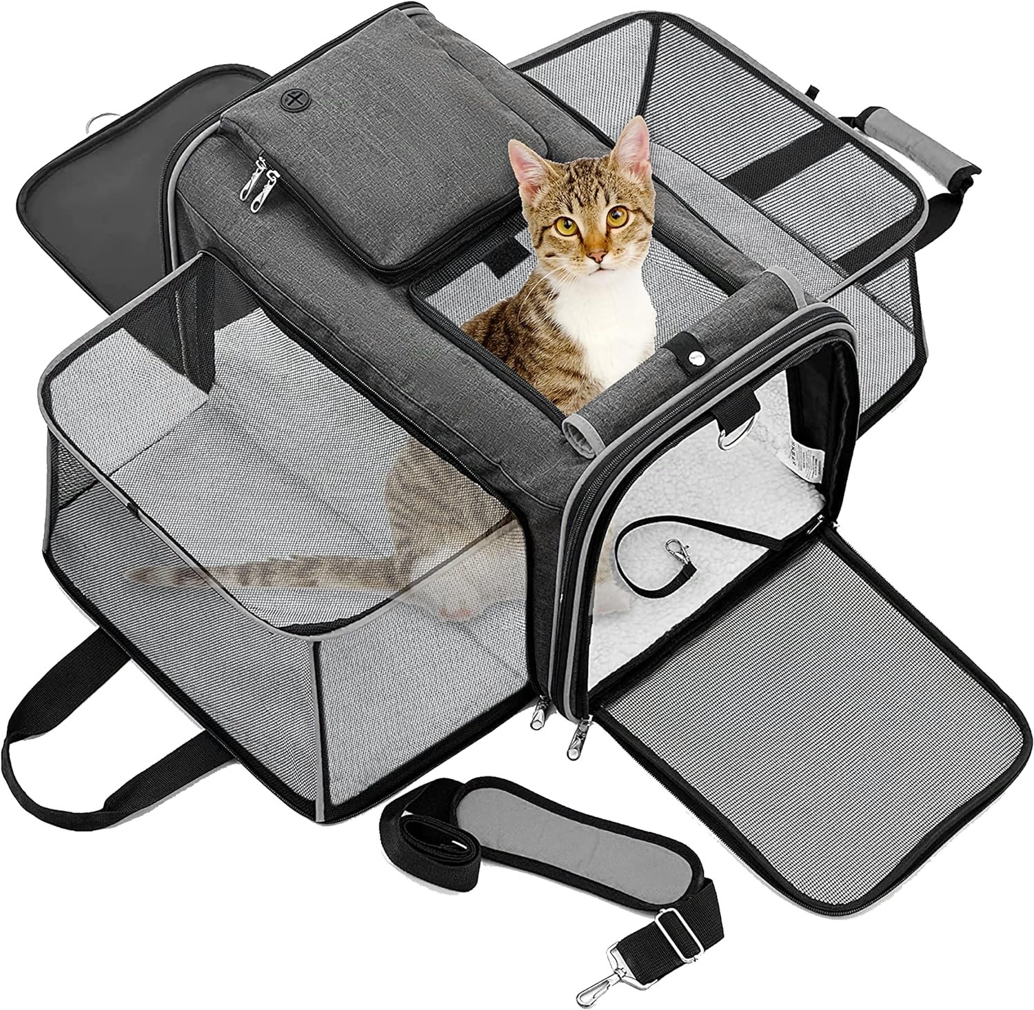 Pet Carrier, Cat Carrier, Airline Approved 2 Sides Expandable, Soft Sided, Durable, Easy to Carry, and More Breathable, Perfect for Puppy and Cats, Grey